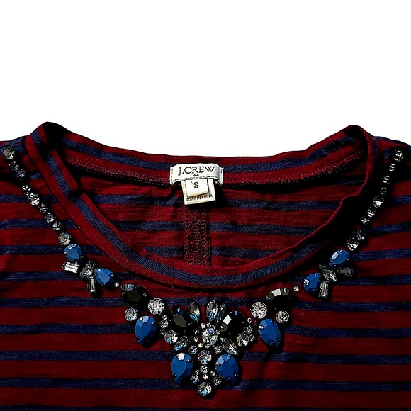 J. Crew Factory Jeweled Striped 3/4 sleeve - Picture 8 of 11